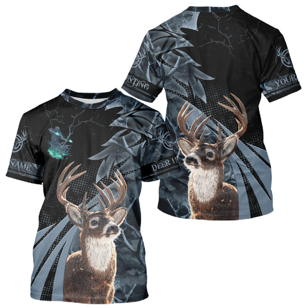 Maxcorners Deer Hunting Dark Blue Camo Grim Reaper Custom Name 3D All Over Print Shirts Gift For Hunters LM0409