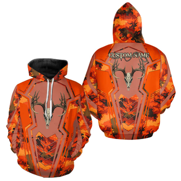 Maxcorners Deer Hunting Shirt Orange Camo 3D All Over Print Buck Head Custom Name Hunting Clothes LM0409