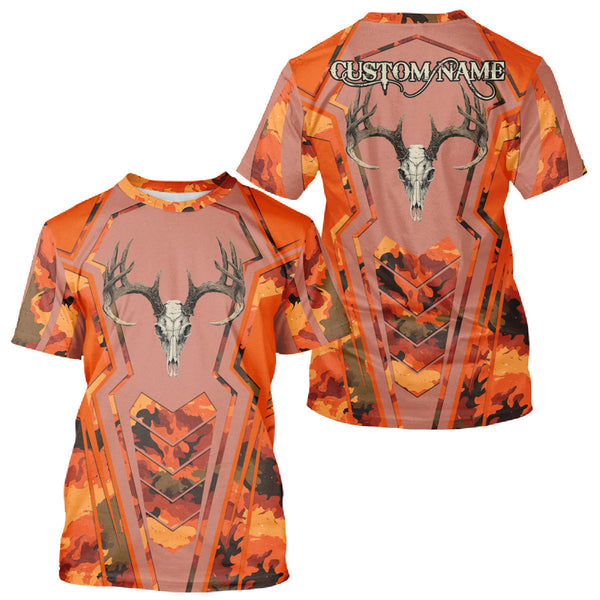 Maxcorners Deer Hunting Shirt Orange Camo 3D All Over Print Buck Head Custom Name Hunting Clothes LM0409