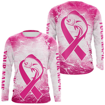 Maxcorners Pink Mahi Mahi Fishing Shirt Long Sleeve, Breast Cancer Awareness Fishing Shirt, Fisher Gift LM0609