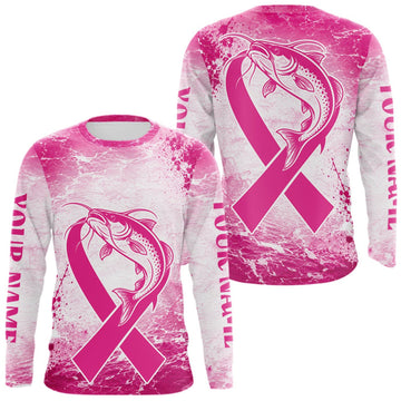 Maxcorners Pink Catfish Fishing Shirt Long Sleeve, Breast Cancer Awareness Fishing Shirt, Catfish Fisher Gift LM0609