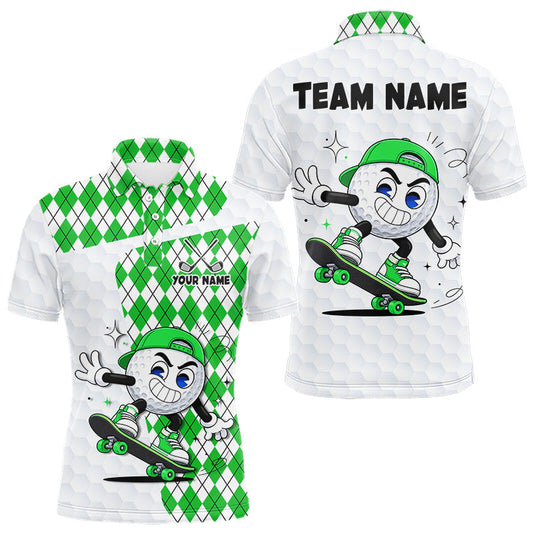 Maxcorners Mens Golf Polo Shirt Argyle Pattern Golf Shirts For Mens Funny Golf Ball | Green