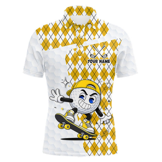 Maxcorners Mens Golf Polo Shirt Argyle Pattern Golf Shirts For Mens Funny Golf Ball | Yellow