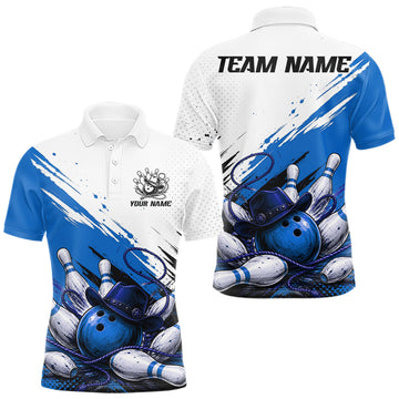 Maxcorners Cowboy Bowling Custom Name Polo Shirt, Personalized Team 1/4 Zip Bowling Jersey Gift|Blue LM0208