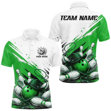 Maxcorners Cowboy Men Bowling Custom Name Polo Shirt, Personalized Team 1/4 Zip Bowling Jersey Gift|Green LM0208