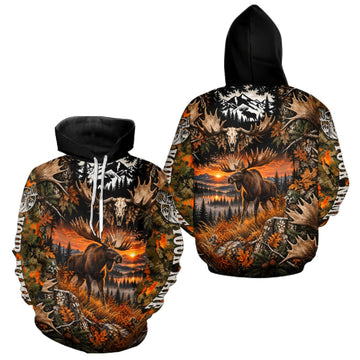 Maxcorners Personalized Moose Skull With Hunting Shirt Orange Camo Custom Name, Moose Hunting Clothes LM0410