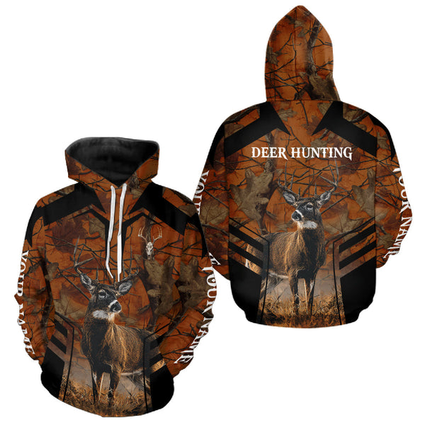Maxcorners Whitetail Deer Hunting Shirt Orange Camo Custom Name, Deer Hunting Clothes LM0611