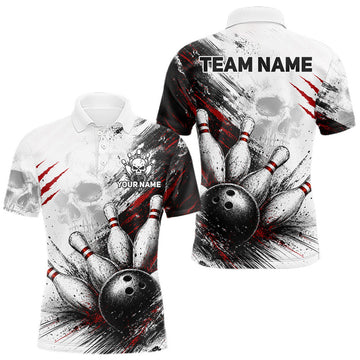 Maxcorners Men's Personalized Skull Bowling Tournament Polo Shirt & 1/4 Zip Custom Bowling Jersey LM2607
