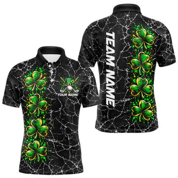 Maxcorners Black Shamrock Men Golf Polo Shirt Custom Irish Luck Sports Club Match Jersey