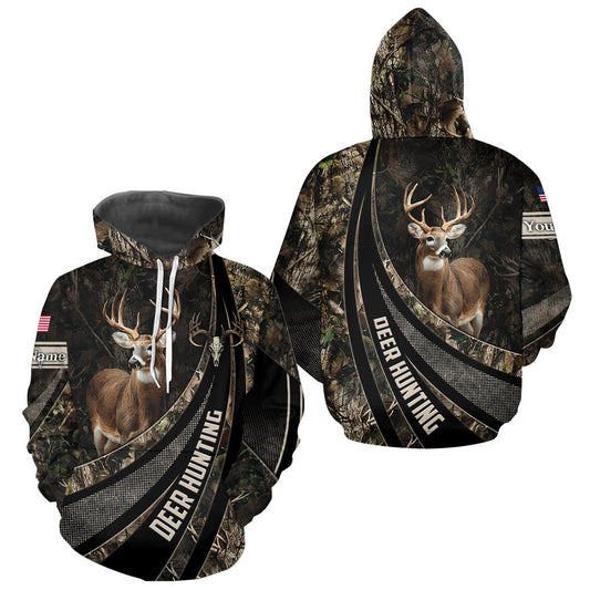 Maxcorners Whitetail Deer Hunting Shirt Camouflage US Flag, Deer Hunter Custom Name, Hunting Gift LM1109