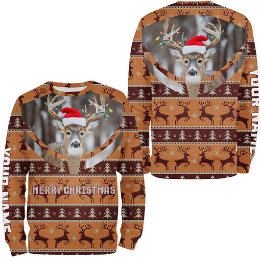 Maxcorners Deer Hunter Merry Huntmas Custom Ugly Christmas Sweatshirt All Over Printed Shirts LM1411