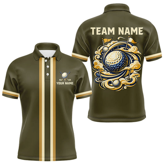 Maxcorners Personalized Men Golf Polo Shirt Retro Design Custom Name Team Golf Shirt, Golfing Gift|Green