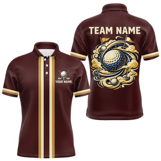Maxcorners Personalized Men Golf Polo Shirt Retro Design Custom Name Team Golf Shirt, Golfing Gift| Red