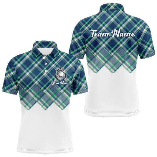 Maxcorners White Blue Argyle Pattern Mens Golf Shirt Golf & Custom Name Mens Golf Polo Shirt