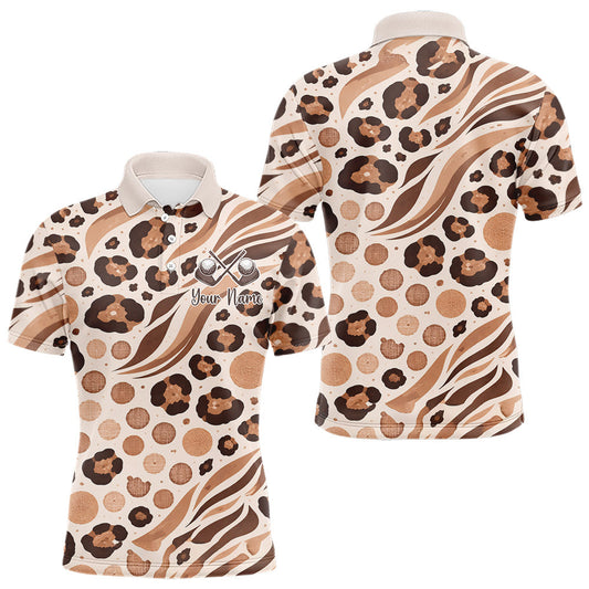 Maxcorners White Animal Mix Leopard Skin Prints Pattern Golf Shirts Custom Name For Mens