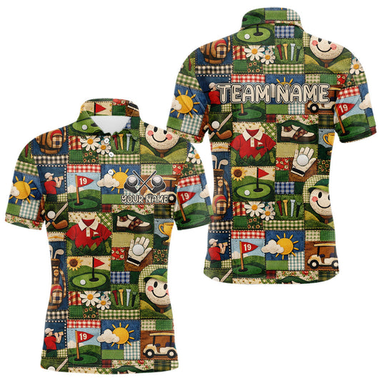 Maxcorners Funny Golf Patchwork Polo Shirt For Men, Personalized Mens Golf Polo Shirt, Vintage Quilt Golf Pattern LM1903