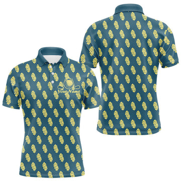 Maxcorners Teal Golf Polo Shirt With Flower Pattern – Lightweight Performance Polo For Men