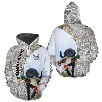 Maxcorners Duck Hunting Winter Camo Black Lab 3D All-Over Printed Shirt, Gift for Waterfowl Hunters LM2711