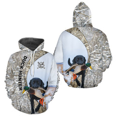Maxcorners Duck Hunting Winter Camo Black Lab 3D All-Over Printed Shirt, Gift for Waterfowl Hunters LM2711