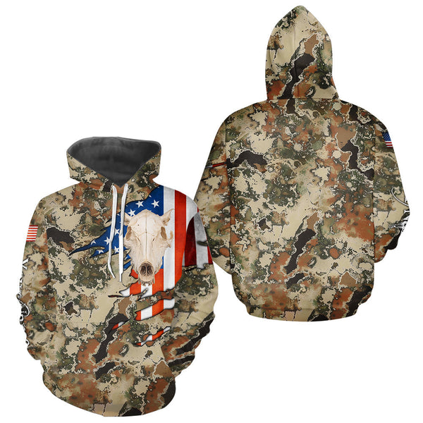 Maxcorners Boar Hunting Shirt Camo Custom Name American Flag Skull Hunting Clothes For Hunters LM1809