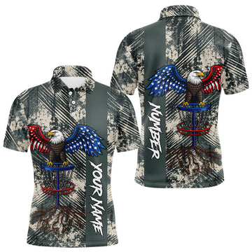 Maxcorners Disc Golf Polo Shirt With Patriotic Eagle Design, Customizable Name, Unisex Sports Jersey For Men LM1904