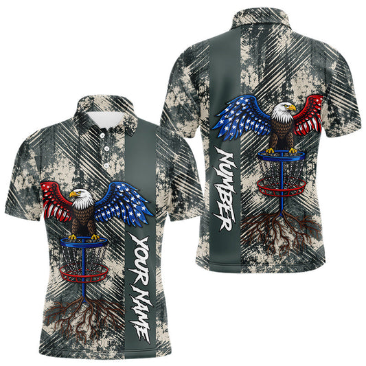 Maxcorners Disc Golf Polo Shirt With Patriotic Eagle Design, Customizable Name, Unisex Sports Jersey For Men LM1904