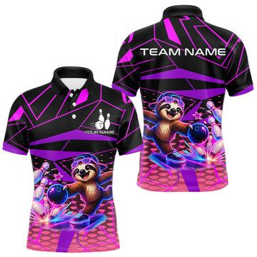 Maxcorners Custom Bowling Team Polo Shirt Neon Sloth Bowling Personalized Name Jersey For Men