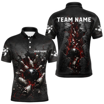 Maxcorners Cracked Wall Bowling Jersey For Men Bowling Team Shirts Bowling League Polo & 1/4 Zip
