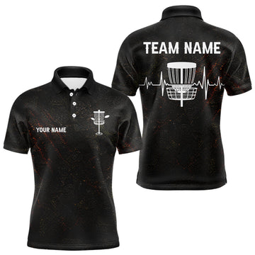 Maxcorners Black Flame Disc Golf Mens Polo Shirts Custom Name Disc Golf Polo Shirts Black Athletic Style LM2704