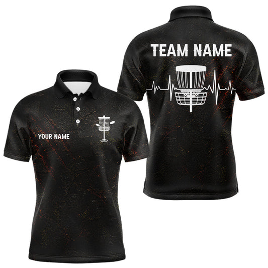 Maxcorners Black Flame Disc Golf Mens Polo Shirts Custom Name Disc Golf Polo Shirts Black Athletic Style LM2704