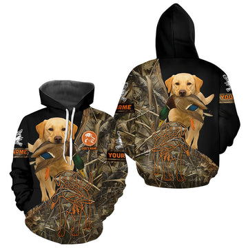 Maxcorners Yellow Lab Hunting Dog Customized Name All Over Print Shirts For Hunters, Duck Hunting Shirt LM2711
