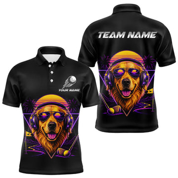 Maxcorners Retro Synthwave Golden Retriever Golf Polo Shirt - Funny Dog Dad Golfing Apparel LM0106