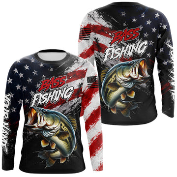 Maxcorners American Flag Bass Fishing Shirt For Men, Personalized Largemouth Bass Fishing Apparel LM0106