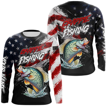 Maxcorners American Flag Crappie Fishing Shirt For Men, Personalized Crappie Fishing Apparel LM0106