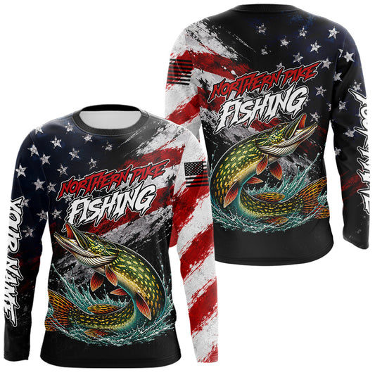 Maxcorners American Flag Northern Pike Fishing Shirt For Men, Personalized Northern Pike Fishing Apparel LM0106