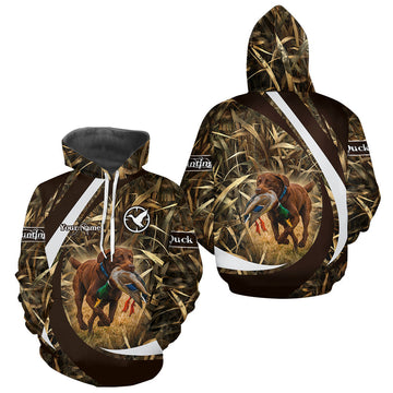 Maxcorners Duck Hunting Waterfowl Camo Chocolate Labrador Retriever Dog Shirts, Duck Hunting Shirt LM0910