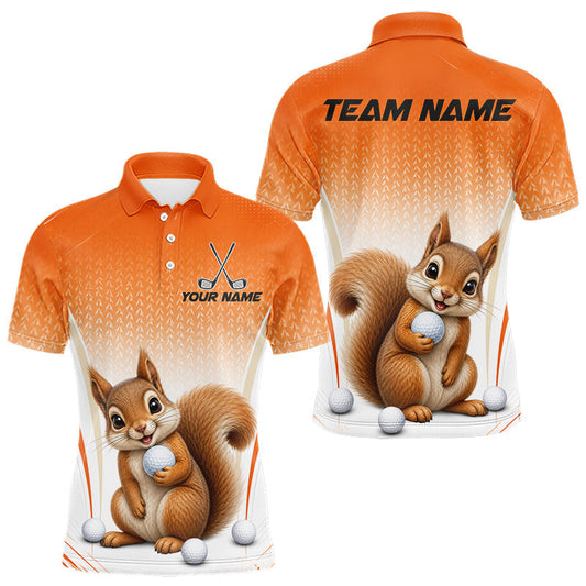 Maxcorners Custom Squirrel Golf Lover Orange Men Polo Shirt, Personalized Golf Polo Shirt With Dog
