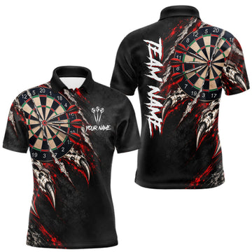 Maxcorners Slashed Black Red Darts Polo 1/4-Zip Shirt For Men Custom Dart Player Competition Jersey LM0510
