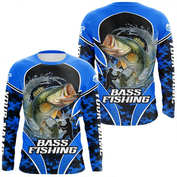 Maxcorners Personalized Bass Fishing Scale Jerseys, UV Protection Shirt Customize Name Fishing | Blue