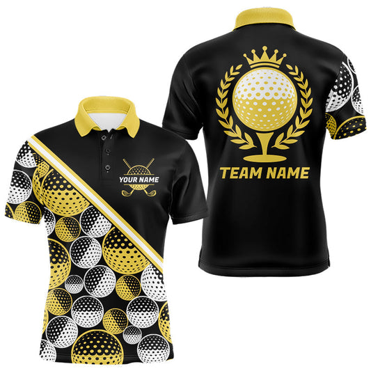 Maxcorners Golf Balls Yellow Pattern Mens Golf Polo Shirts Custom Golf Apparel For Family Team Shirt LM0404