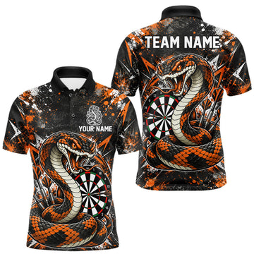 Maxcorners Orange Black Snake Dartboard Polo Shirt For Men Custom Cobra Darts Team Tournament Jersey