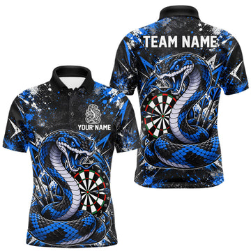 Maxcorners Blue Black Snake Dartboard Polo Shirt For Men Custom Cobra Darts Team Tournament Jersey