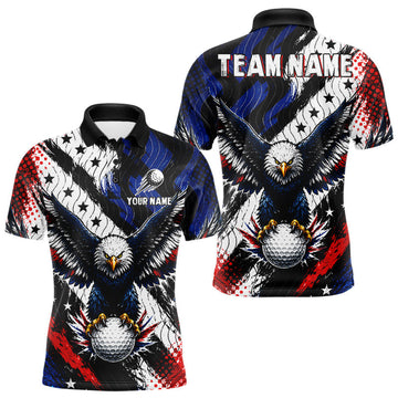 Maxcorners American Flag Eagle Mens Golf Polo Shirts Custom Patriotic Eagle Golf Jersey LM1005