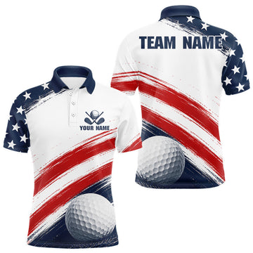 Maxcorners Custom USA Flag Mens Golf Polo Shirt – Patriotic Golf Polo With Personalized Name