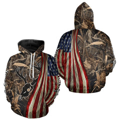 Maxcorners Skull Deer Hunting Shirt-Personalized US Flag Camouflage, Best Hunting Hoodie For Hunter LM1112