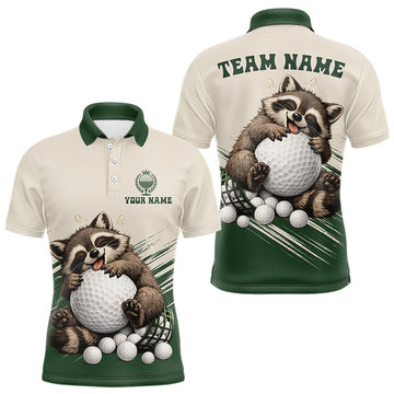 Maxcorners Custom Green Raccoon Golf Jersey For Mens, Custom Name Funny Golf Top For Team LM1705