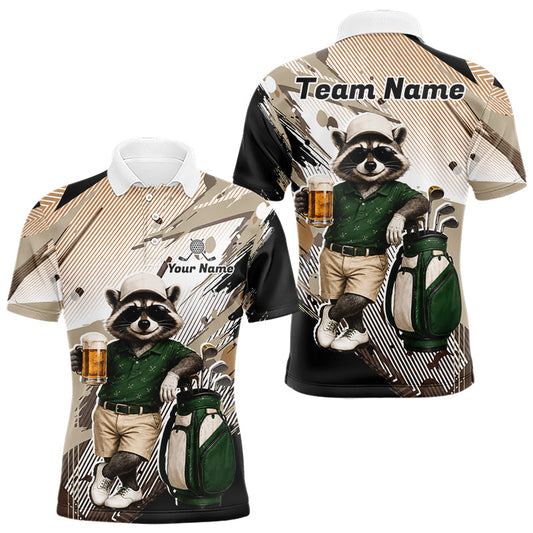 Maxcorners Custom Beige Funny Raccoon Golf Team Shirt For Mens,Golf Jersey Polo Shirt Outfit LM1705