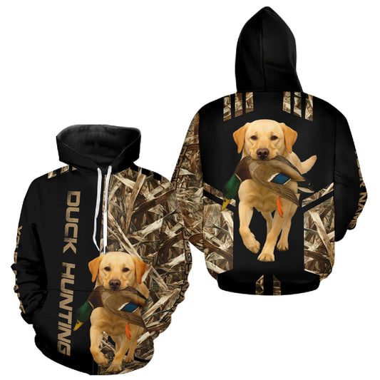 Maxcorners Personalized Yellow Lab Duck Hunting Custom Name All Over Print Shirt, Duck Hunting Gifts LM2711