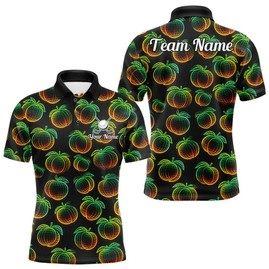 Maxcorners Funny Neon Colorful Peach In Dark Golf Men's Polo Shirt, Funny Fruit Pattern Polo Top LM1903