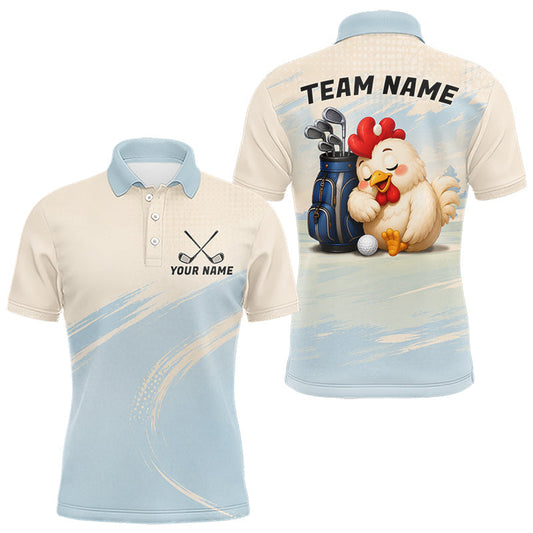 Maxcorners Funny Chicken Golf Polo Shirt Personalized Custom Name Blue Golf Polo For Men LM1705